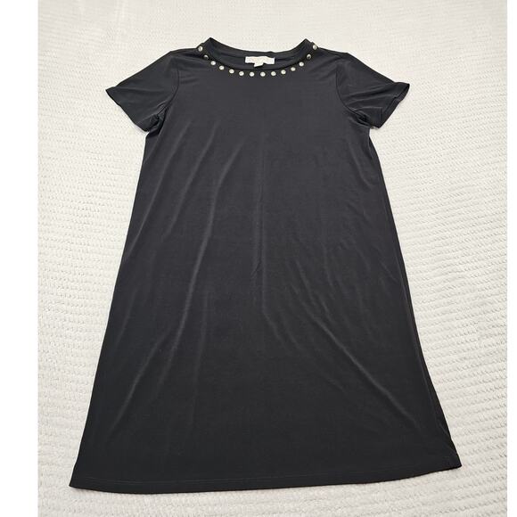 Michael Kors Dress Womens Medium Black Gold Studded Neckline Stretch - Picture 1 of 6